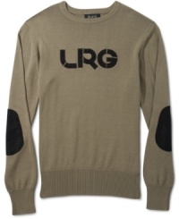 Add a bit of sophistication to your basic pullover sweater collection with this tweed elbow sweater by LRG. Add a bit of sophistication to your basic pullover sweater collection with this tweed elbow sweater by LRG.