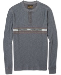 Lucky Brand puts it mark on the traditional henley-neck shirt with a front-and-center placement print. Lucky Brand puts it mark on the traditional henley-neck shirt with a front-and-center placement print.