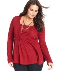 Land a super-cute look with Lucky Brand Jeans' ruched plus size top. Land a super-cute look with Lucky Brand Jeans' ruched plus size top.