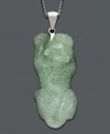 Regal and respected around the world. Wear this intricately-carved jade tiger pendant (18-40 mm) around your neck with pride. Setting and chain crafted in sterling silver. Approximate length: 18 inches. Approximate drop: 1-5/8 inches.