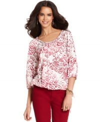 An abstract feather print adds a boho appeal to this Lucky Brand Jeans top -- perfect over your fave pair of denim! (Clearance) An abstract feather print adds a boho appeal to this Lucky Brand Jeans top -- perfect over your fave pair of denim! (Clearance)