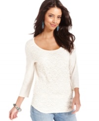 Lace details add delicate sweetness to this all-white Lucky Brand Jeans top -- perfectly paired with denim! Lace details add delicate sweetness to this all-white Lucky Brand Jeans top -- perfectly paired with denim!