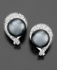 Wear beauty with depth. These eye-catching earrings feature cultured Tahitian pearls and round-cut diamonds (1/6 ct. t.w.) set in 14k white gold. Approximate drop: 5/8 inch. Wear beauty with depth. These eye-catching earrings feature cultured Tahitian pearls and round-cut diamonds (1/6 ct. t.w.) set in 14k white gold. Approximate drop: 5/8 inch.