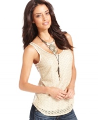 A lace overlay adds delicate sweetness to this Lucky Brand Jeans top -- perfectly paired with your fave denim! A lace overlay adds delicate sweetness to this Lucky Brand Jeans top -- perfectly paired with your fave denim!