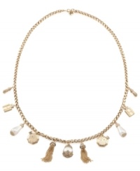 Simply charming. Carolee's trendy and tasteful long necklace is adorned by glass pearls and tassel charms. Set in antique gold tone mixed metal. Approximate length: 34 inches. Approximate drop: 1-1/4 inches. Simply charming. Carolee's trendy and tasteful long necklace is adorned by glass pearls and tassel charms. Set in antique gold tone mixed metal. Approximate length: 34 inches. Approximate drop: 1-1/4 inches.