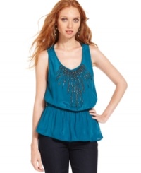 Inspired by a vintage camisole, this beaded DKNY Jeans tank top is an effortless piece for summer. Wear it into fall with black jeans and a fitted blazer. Inspired by a vintage camisole, this beaded DKNY Jeans tank top is an effortless piece for summer. Wear it into fall with black jeans and a fitted blazer.