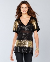 Contrasting sequins add a unique touch to INC's tunic. Another sexy surprise: the semi-sheer fabric shows just the right amount of skin!