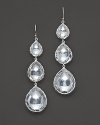 From the Silver collection, triple teardrop earrings with faceted clear quartz crystals. Designed by Ippolita.