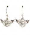 Gorgeous Silver Plated Flying Heart Angel Wings Dangle Earrings with Sparkling Clear Crystals