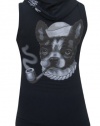 Women's Smokey by Thea Fear Boston Terrier Tattoo Artwork Sleeveless Hoodie Pullover Black Vest