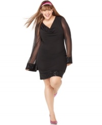 Be a sheer beauty in Ruby Rox's long sleeve plus size dress, decked out by sequins-- it's your time to shine! Be a sheer beauty in Ruby Rox's long sleeve plus size dress, decked out by sequins-- it's your time to shine!