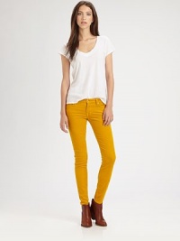 Unbelievably lush corduroy skinnies with a contour waistband, comfy rise and slim- fitting silhouette that hits just below the ankles. THE FITRise, about 8Inseam, about 30THE DETAILSZip flyFive-pocket style76% cotton/22% lyocell/2% spandexMachine washMade in USA of imported fabricModel shown is 5'9 (175cm) wearing US size 0. Unbelievably lush corduroy skinnies with a contour waistband, comfy rise and slim- fitting silhouette that hits just below the ankles. THE FITRise, about 8Inseam, about 30THE DETAILSZip flyFive-pocket style76% cotton/22% lyocell/2% spandexMachine washMade in USA of imported fabricModel shown is 5'9 (175cm) wearing US size 0.