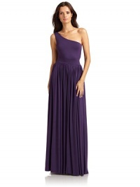 THE LOOKAsymmetric necklineOne-shoulder strapBanded waist with soft pleatsMaxi silhouetteTHE FITAbout 60 from shoulder to hemTHE MATERIALModal/spandexCARE & ORIGINDry cleanMade in USAModel shown is 5'9½ (176cm) wearing US size Small. THE LOOKAsymmetric necklineOne-shoulder strapBanded waist with soft pleatsMaxi silhouetteTHE FITAbout 60 from shoulder to hemTHE MATERIALModal/spandexCARE & ORIGINDry cleanMade in USAModel shown is 5'9½ (176cm) wearing US size Small.