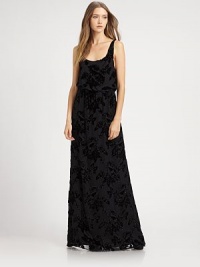 Lush velvet florals add a hint of romance to this shapely blouson maxi.ScoopneckSleevelessElastic waistbandScoopbackAbout 48 from natural waist45% rayon/35% polyester/20% silkDry cleanImportedModel shown is 5'10 (177cm) wearing US size 4. Lush velvet florals add a hint of romance to this shapely blouson maxi.ScoopneckSleevelessElastic waistbandScoopbackAbout 48 from natural waist45% rayon/35% polyester/20% silkDry cleanImportedModel shown is 5'10 (177cm) wearing US size 4.