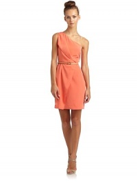 THE LOOKOne-shoulder styleAsymmetrical draped overlayContrast skinny beltContrast grosgrain ribbon side panelsSide zipperTHE FITAbout 35 from shoulder to hemTHE MATERIALPolyesterCARE & ORIGINDry cleanImportedModel shown is 5'9 (175cm) wearing US size 4. THE LOOKOne-shoulder styleAsymmetrical draped overlayContrast skinny beltContrast grosgrain ribbon side panelsSide zipperTHE FITAbout 35 from shoulder to hemTHE MATERIALPolyesterCARE & ORIGINDry cleanImportedModel shown is 5'9 (175cm) wearing US size 4.