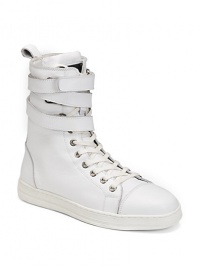 This high top lace-up design is all about the details, adorned with a trio of ankle straps and an exposed zipper for added edge.Italian leather upper Lace up and zip closure Ankle straps with grip-tape closure Leather lining Padded insole Rubber sole Imported This high top lace-up design is all about the details, adorned with a trio of ankle straps and an exposed zipper for added edge.Italian leather upper Lace up and zip closure Ankle straps with grip-tape closure Leather lining Padded insole Rubber sole Imported