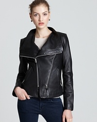 Clean lines lend fashion-forward style to this edgy leather jacket with exposed zippers from Mackage.