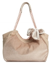 Fit for a princess. This glam goodie from Betsey Johnson is the ultimate it-bag. Sleek, spacious and dressed in shimmery rhinestones with chain-link details and flirty bow accent, it's perfectly palace-worthy. Fit for a princess. This glam goodie from Betsey Johnson is the ultimate it-bag. Sleek, spacious and dressed in shimmery rhinestones with chain-link details and flirty bow accent, it's perfectly palace-worthy.