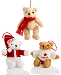 The three bears. Bundled in Macy's sweaters and scarves, this trio of soft and cuddly ornaments can be treasured on or off the tree. The three bears. Bundled in Macy's sweaters and scarves, this trio of soft and cuddly ornaments can be treasured on or off the tree.