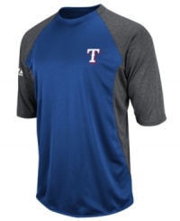 At home or on the road, show your true colors and support your favorite team with this color-blocked MLB Texas Rangers shirt from Majestic.