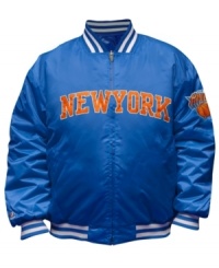 You'll be the best looking fan on the block and in the arena sporting this jacket featuring the NY Knicks by Majestic. You'll be the best looking fan on the block and in the arena sporting this jacket featuring the NY Knicks by Majestic.