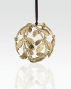 Sprigs of pretty mistletoe are artfully crafted into a lacy sphere with a golden finish and lots of holiday dazzle.HandmadeGoldplatedAbout 4 diam.Imported