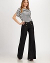 A classic nautical-inspired design with gilded button details for a glamorous effect. Button details on frontNon-functional front pocketsWaist dartsBack zipperInseam, about 34LinenDry cleanImported Model shown is 5'10 (177cm) wearing US size 4. 