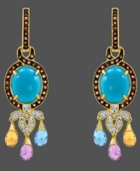 A look of exquisite elegance. Carlo Viani's enchanting earring style highlights an oval-cut turquoise center (5-3/4 mm) that shines with the addition of blue topaz (5/8 ct. t.w.), citrine (5/8 ct. t.w.), and amethyst drops (5/8 ct. t.w.). A scrolling 14k gold setting is accented by round-cut smokey quartz (9/10 ct. t.w.) and white sapphire (1/4 ct. t.w.). Approximate drop: 2 inches. A look of exquisite elegance. Carlo Viani's enchanting earring style highlights an oval-cut turquoise center (5-3/4 mm) that shines with the addition of blue topaz (5/8 ct. t.w.), citrine (5/8 ct. t.w.), and amethyst drops (5/8 ct. t.w.). A scrolling 14k gold setting is accented by round-cut smokey quartz (9/10 ct. t.w.) and white sapphire (1/4 ct. t.w.). Approximate drop: 2 inches.
