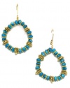 Rachel Reinhardt Kate 14k Gold Plated Beaded Blue Turquoise Dangle Hoop Earrings with Gold Daisy Detail