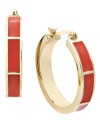 Traditional hoops take on a chic touch of color blocking. Charter Club adds a bright pop of red resin to stylish hoop earrings. Crafted in gold tone mixed metal. Approximate diameter: 3/4 inch.