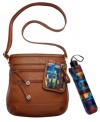 Easygoing with an attitude for adventure, this versatile crossbody from Tyler Rodan is the ideal accessory.  Outfitted with a sturdy adjustable strap, plenty of pockets and secure zip-top closure, it includes complementary coin purse and portable umbrella.