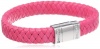 Stainless Steel and Pink Leather Swarovski Crystal Accent Braided Bracelet, 7.5