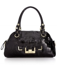 Step into the limelight with this shiny, patent purse from Marc Fisher that features a croc-inspired pattern and signature golden hardware. Spacious with plenty of pockets, it's the must-have accessory of the season.