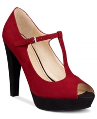 Fancy and colorblocked. Marc Fisher's Toby Mary Jane platform pumps feature a cute peep-toe and a t-strap at the vamp. Fancy and colorblocked. Marc Fisher's Toby Mary Jane platform pumps feature a cute peep-toe and a t-strap at the vamp.