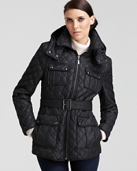 Marc New York updates the perennial quilted jacket with edgy silvertone hardware and a sleek, slimming belt. Marc New York updates the perennial quilted jacket with edgy silvertone hardware and a sleek, slimming belt.