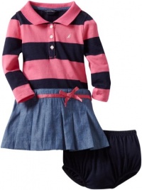 Nautica Sportswear Kids Baby-girls Infant Long Sleeve Striped Rugby Top With Attached Chambray Skirt, Medium Pink, 12 Months Nautica Sportswear Kids Baby-girls Infant Long Sleeve Striped Rugby Top With Attached Chambray Skirt, Medium Pink, 12 Months