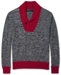 Get cozy and look cool in this color blocked Sean John sweater. Get cozy and look cool in this color blocked Sean John sweater.