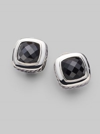 From the Albion Collection. Elegantly faceted black onyx with a smooth bezel and rope edge of sterling silver. Black onyx Sterling silver About ½ square Post-and-hinge back Made in USA From the Albion Collection. Elegantly faceted black onyx with a smooth bezel and rope edge of sterling silver. Black onyx Sterling silver About ½ square Post-and-hinge back Made in USA
