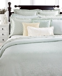 Modern luxury! This Circa comforter from Martha Stewart Collection features a soft-mannered sea foam green color and scroll jacquard pattern. Modern luxury! This Circa comforter from Martha Stewart Collection features a soft-mannered sea foam green color and scroll jacquard pattern.