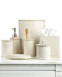A classic basketweave pattern brings a carefree mood to your bath with this charming toothbrush holder from Martha Stewart Collection. Featuring neutral glazed stoneware. A classic basketweave pattern brings a carefree mood to your bath with this charming toothbrush holder from Martha Stewart Collection. Featuring neutral glazed stoneware.