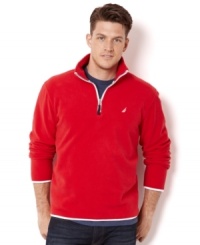 Layer-up for the season with this classic half-zip pullover from Nautica. Layer-up for the season with this classic half-zip pullover from Nautica.