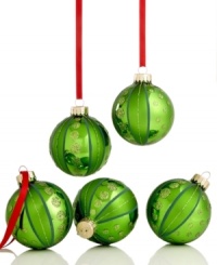 Simply brilliant, Martha Stewart Collection Christmas ornaments will be an annual favorite in glass that's striped and spotted with festive green glitter. Simply brilliant, Martha Stewart Collection Christmas ornaments will be an annual favorite in glass that's striped and spotted with festive green glitter.