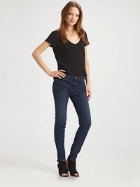 Ultra-skinny stretch denim in a classic dark rinse with whiskering and fading for that lived-in look.THE FITSlim fitRise, about 9Inseam, about 29THE DETAILSZip flyFive-pocket style98% cotton/2% elastaneDry cleanMade in USA of imported fabricModel shown is 5'9½ (177cm) wearing US size 4. Ultra-skinny stretch denim in a classic dark rinse with whiskering and fading for that lived-in look.THE FITSlim fitRise, about 9Inseam, about 29THE DETAILSZip flyFive-pocket style98% cotton/2% elastaneDry cleanMade in USA of imported fabricModel shown is 5'9½ (177cm) wearing US size 4.