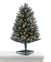 With the look of Blue Spruce and the ease of faux branches, this three-foot tall Christmas tree brings reliable cheer to your home every holiday. Twinkling clear lights add effortless elegance. From Martha Stewart Collection. With the look of Blue Spruce and the ease of faux branches, this three-foot tall Christmas tree brings reliable cheer to your home every holiday. Twinkling clear lights add effortless elegance. From Martha Stewart Collection.