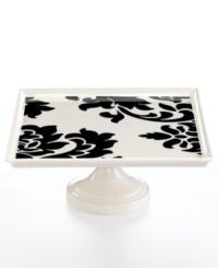 Bold design and uncompromising quality make the Lisbon cake plate easy to love. Embrace stenciled black florals or mix and match with equally fresh Banded dinnerware, also by Martha Stewart Collection. Bold design and uncompromising quality make the Lisbon cake plate easy to love. Embrace stenciled black florals or mix and match with equally fresh Banded dinnerware, also by Martha Stewart Collection.