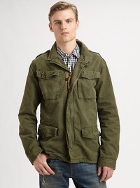 A military-inspired for the contemporary man of style in an easy-wearing cotton with ample flap pockets at the chest and waist.Zip frontShoulder epaulettesChest, waist patch pocketsAbout 30 from shoulder to hemCottonDry cleanImported A military-inspired for the contemporary man of style in an easy-wearing cotton with ample flap pockets at the chest and waist.Zip frontShoulder epaulettesChest, waist patch pocketsAbout 30 from shoulder to hemCottonDry cleanImported