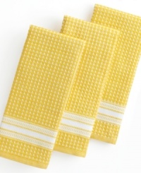 Throw in this towel & simplify the way your kitchen works. Made from a 100% cotton waffle weave, this stylish set adds a dash of color and a dose of versatility. Highly absorbent and durable, each towel is on the ready to tackle spills, messes and whatever comes the way of your busy kitchen! Throw in this towel & simplify the way your kitchen works. Made from a 100% cotton waffle weave, this stylish set adds a dash of color and a dose of versatility. Highly absorbent and durable, each towel is on the ready to tackle spills, messes and whatever comes the way of your busy kitchen!