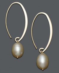 Perfectly sleek. 14k gold ribbons showcase rich, lustrous cultured freshwater pearl (8-10 mm). Approximate drop: 1/4 inch. Perfectly sleek. 14k gold ribbons showcase rich, lustrous cultured freshwater pearl (8-10 mm). Approximate drop: 1/4 inch.