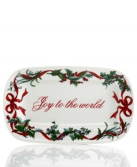 Martha Stewart Collection makes the table merrier with the Holiday Garden bread tray. Adorned with Joy to the world, it's a beautiful collectible trimmed in holiday greens and made for family meals in durable white porcelain. Martha Stewart Collection makes the table merrier with the Holiday Garden bread tray. Adorned with Joy to the world, it's a beautiful collectible trimmed in holiday greens and made for family meals in durable white porcelain.