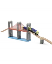 Add an exciting new dimension to your child's railway play with this dramatic, solid wood suspension bridge. Your child will delight in watching the train cross the bridge through the see-through cable side panels! Add an exciting new dimension to your child's railway play with this dramatic, solid wood suspension bridge. Your child will delight in watching the train cross the bridge through the see-through cable side panels!